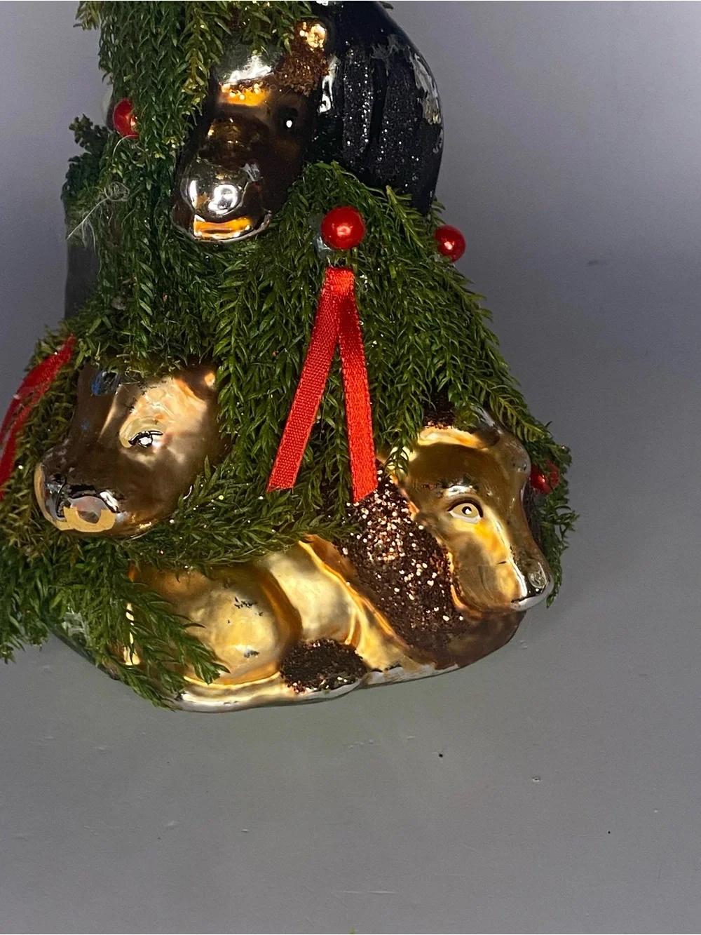 Vintage Blown Glass Bombay Safari/Jungle Animal Holiday Tree Ornament - Green
